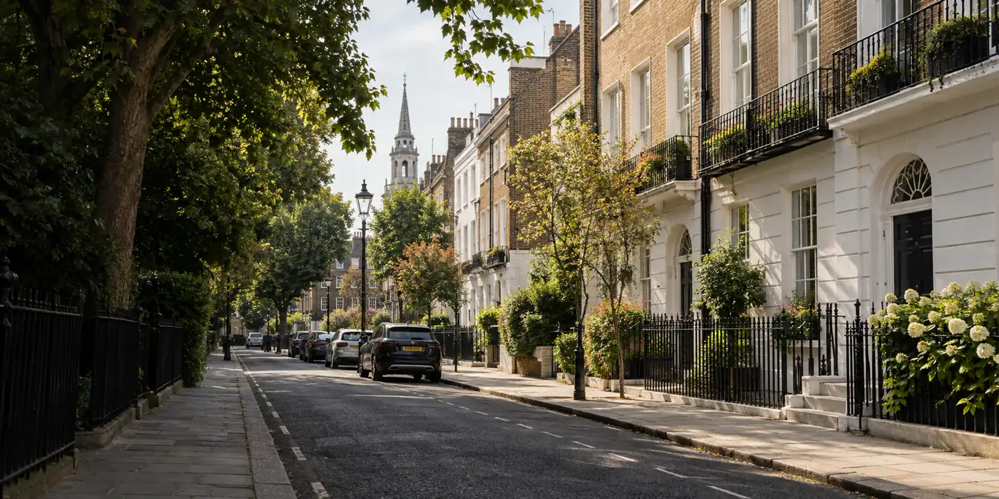 Residential street and period homes near Angel in Islington