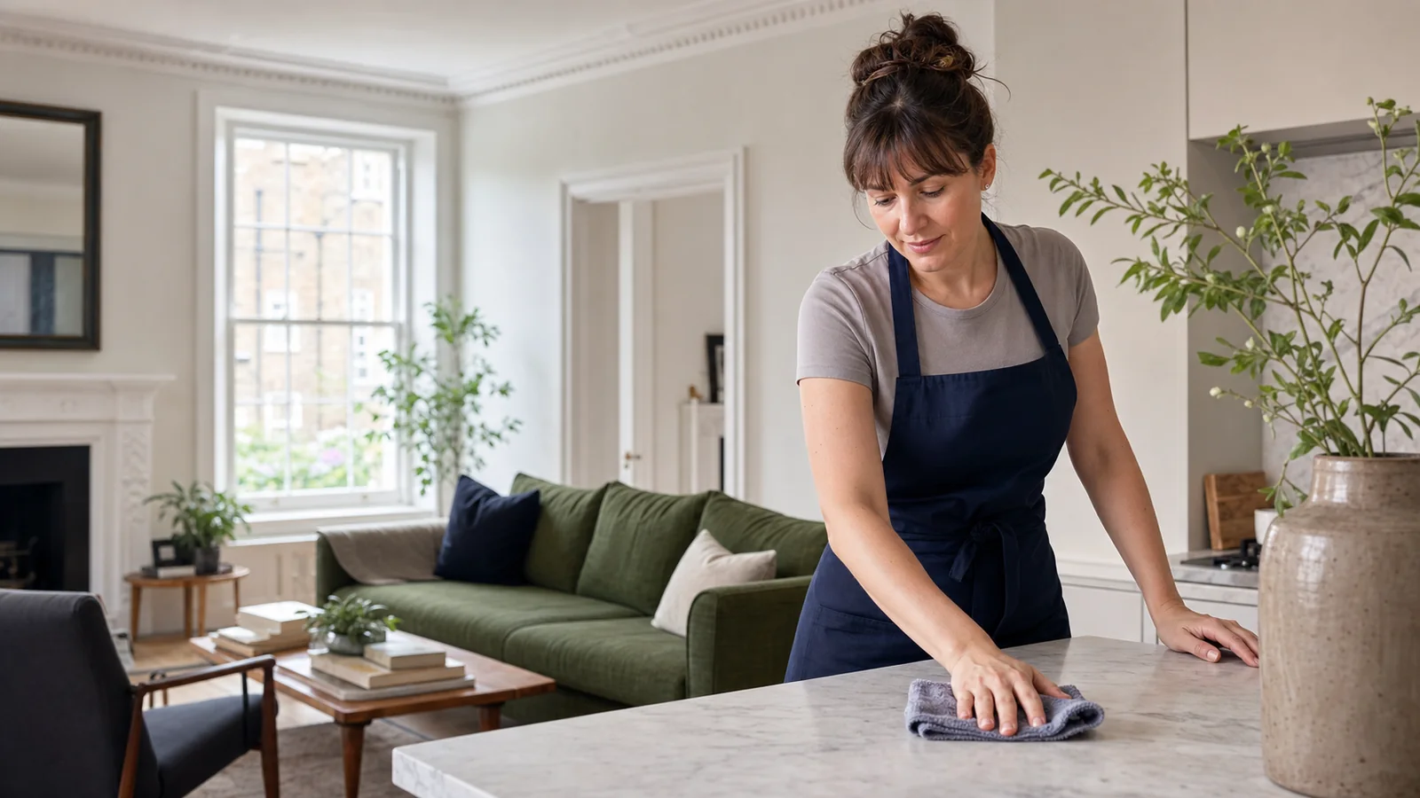 Professional domestic cleaner working in an Islington home