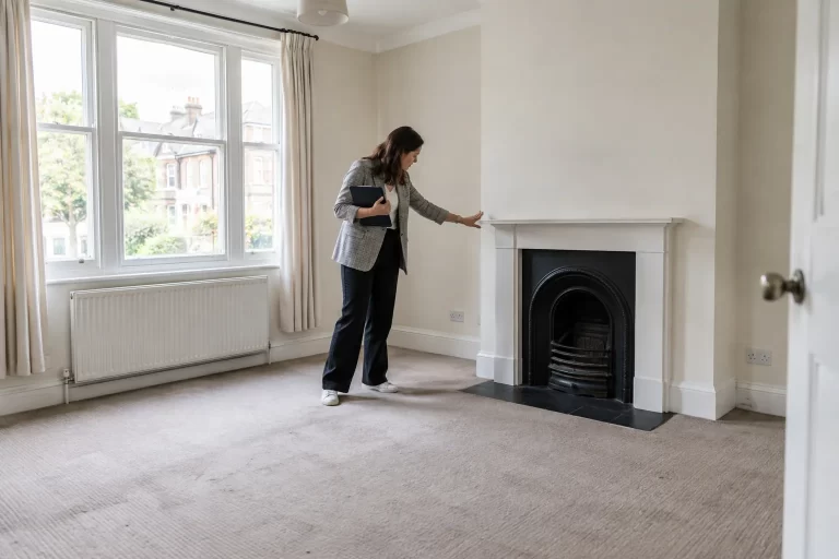 Empty rental room being inspected in normal daylight