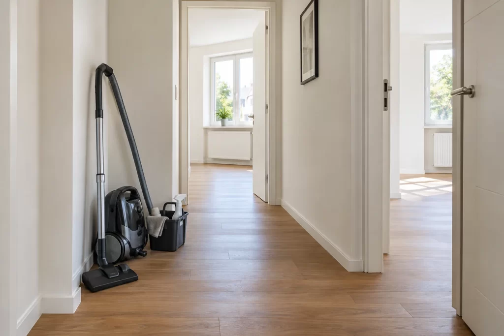 Clear equipment route through the hallway of an empty flat